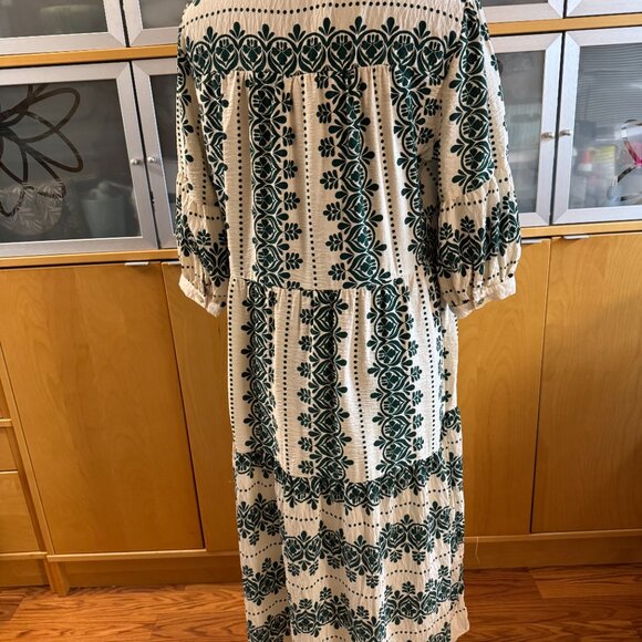 Fig and Flower Cream and Green Floral Midi Dress Size L - Picture 5 of 6